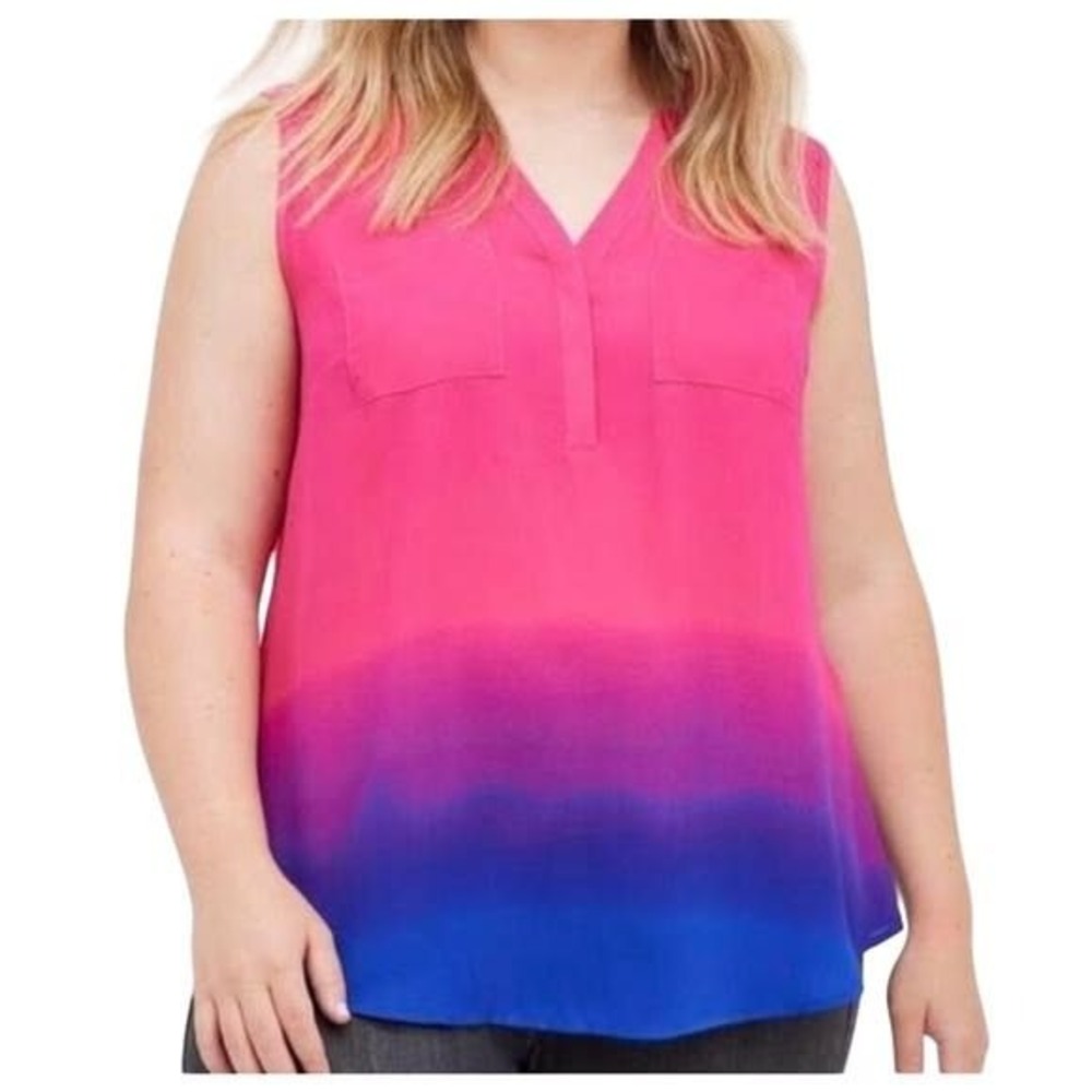 Torrid Harper Blouse Womens 0 Hot Pink Ombre Sleeveless Split Neck Georgette Top